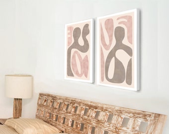 Terracotta & pink abstract art prints set of 2 / boho wall art / brown and blush minimalist art / contemporary abstract living room art