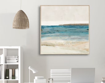Large blue coastal art print / abstract seascape painting /relaxing blue living room art / modern beach house decor
