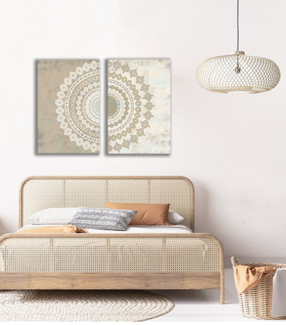 Rainbow beige mandala print wall art