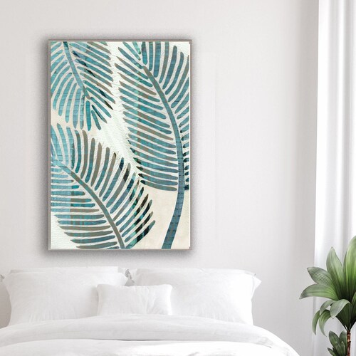 Blue Palm Leaf Wall Art / Botanical Painting / Modern Beach Etsy