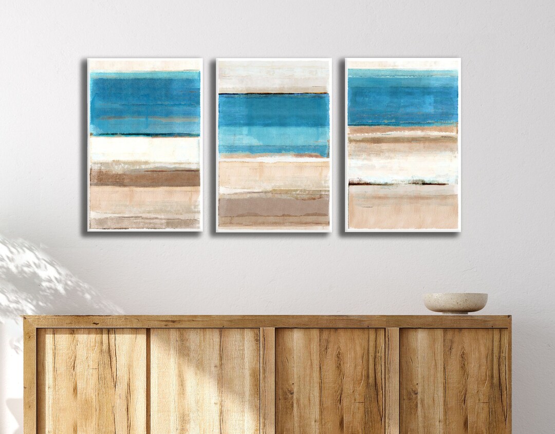 Blue Coastal Wall Art Set of 3 /abstract Seascape Fine Art Prints