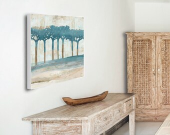 Blue abstract landscape wall art / coastal landscape art / tree wall art /calming blue living room art / nature wall art / trees canvas art