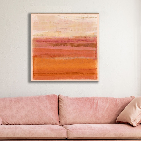 Orange & pink sunset painting / burnt orange abstract art/ contemporary canvas art / orange living room art / bright modern home decor