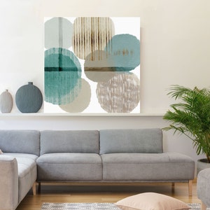 Abstract Circles Canvas Print: Mint, Beige, and Turquoise Art