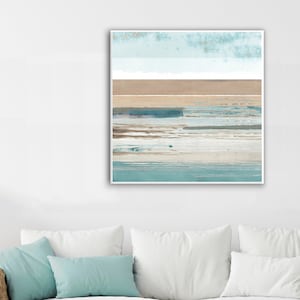 Soft aqua and beige abstract seascape painting / coastal wall art / modern beach house decor / relaxing blue bathroom art
