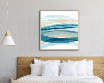 Blue abstract art print / contemporary coastal wall art / blue ocean & sky painting / beach house decor /