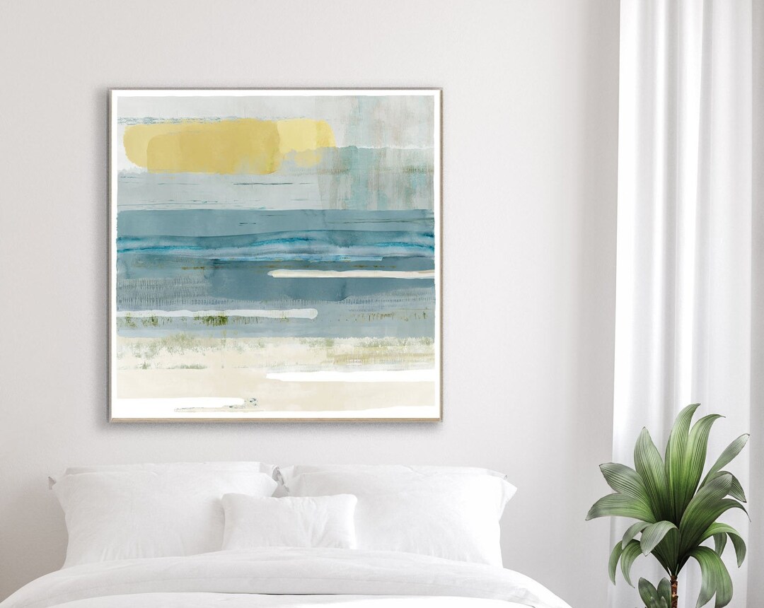 Abstract Seascape Art Print / Blue & Yellow Abstract Painting / Modern ...