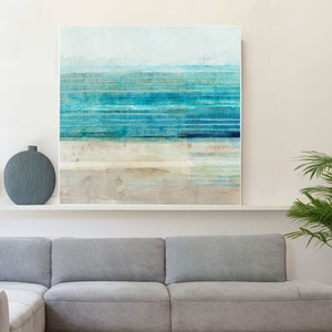 Turquoise abstract seascape painting / blue ocean art print / coastal wall art / modern beach house decor / calming blue abstract art