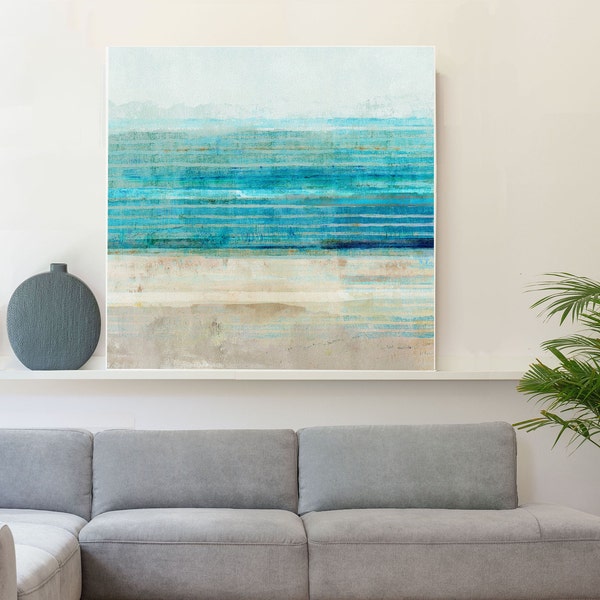 Turquoise abstract seascape painting / blue ocean art print / coastal wall art / modern beach house decor / calming blue abstract art