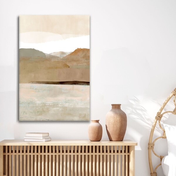 Brown & cream abstract landscape art print / serene minimalist painting / modern beach house decor / beige blush abstract  canvas art