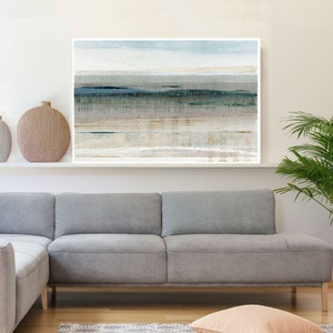 Grey coastal landscape painting / abstract landscape wall art / grey living room art / beach house art