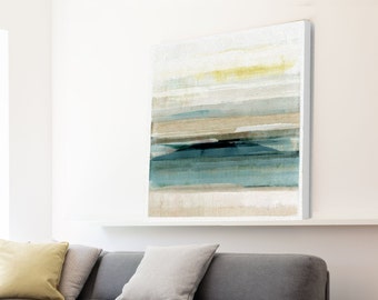 Serene abstract seascape painting/duck egg blue living room art/sunrise over the ocean/modern beach house decor/coastal wall art