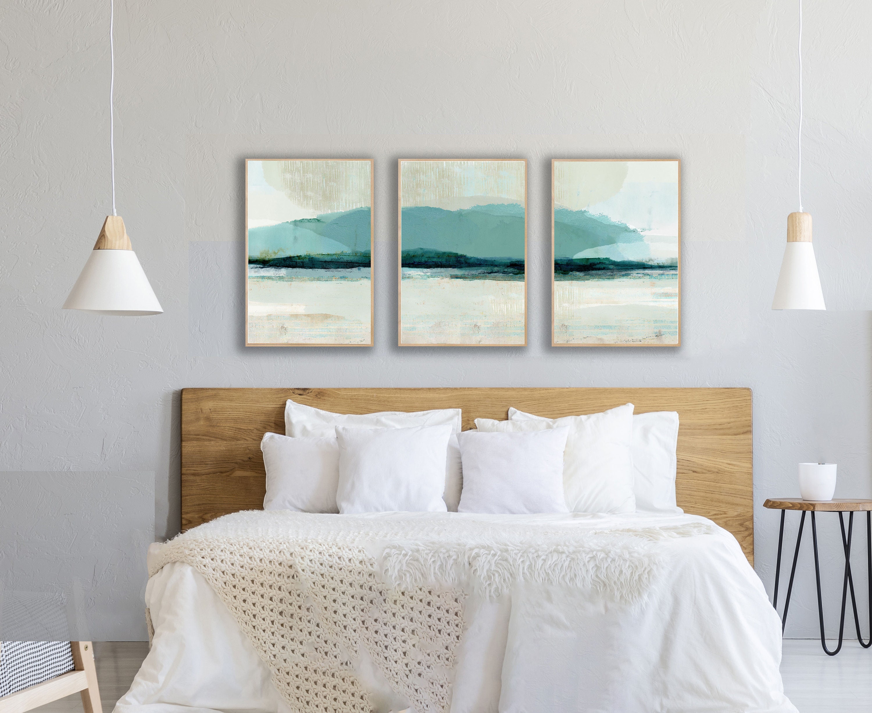 Coastal Landscape Wall Art Set of 3 / Blue Abstract Canvas Art Etsy UK