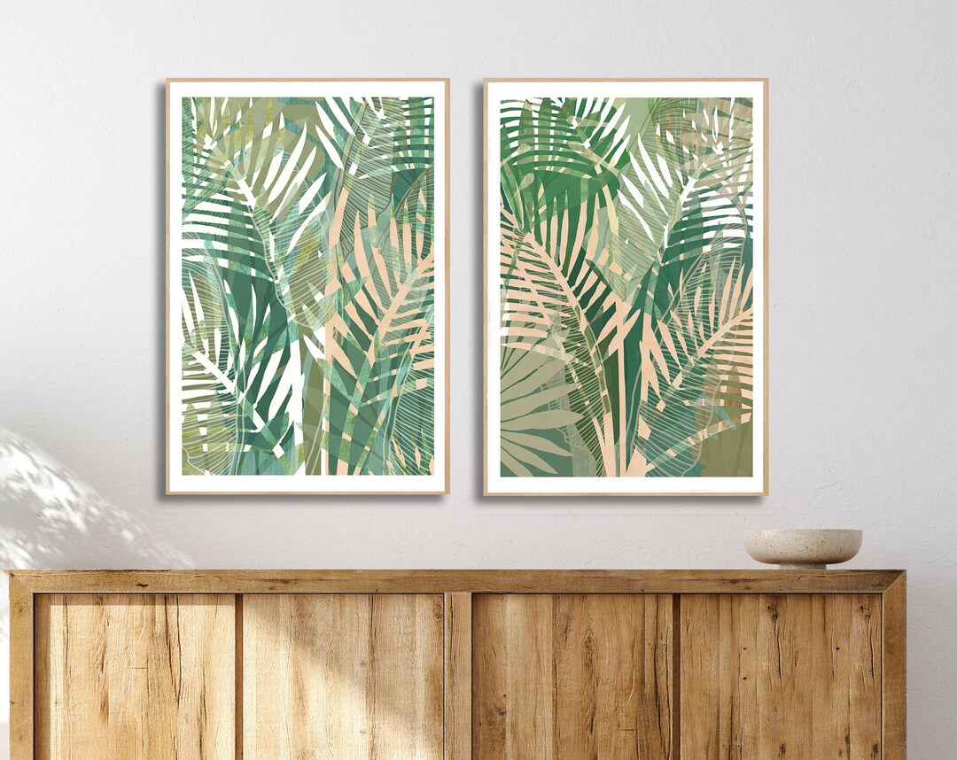 Green Palm Leaf Wall Art Set of 2 / Botanical Art Prints / Etsy