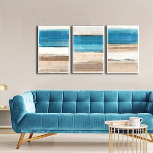 Blue Coastal Wall Art Set of 3 /abstract Seascape Fine Art Prints ...