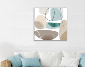 Soft blue and beige mid century modern art / duck egg contemporary canvas art / grey abstract minimalist living room wall art