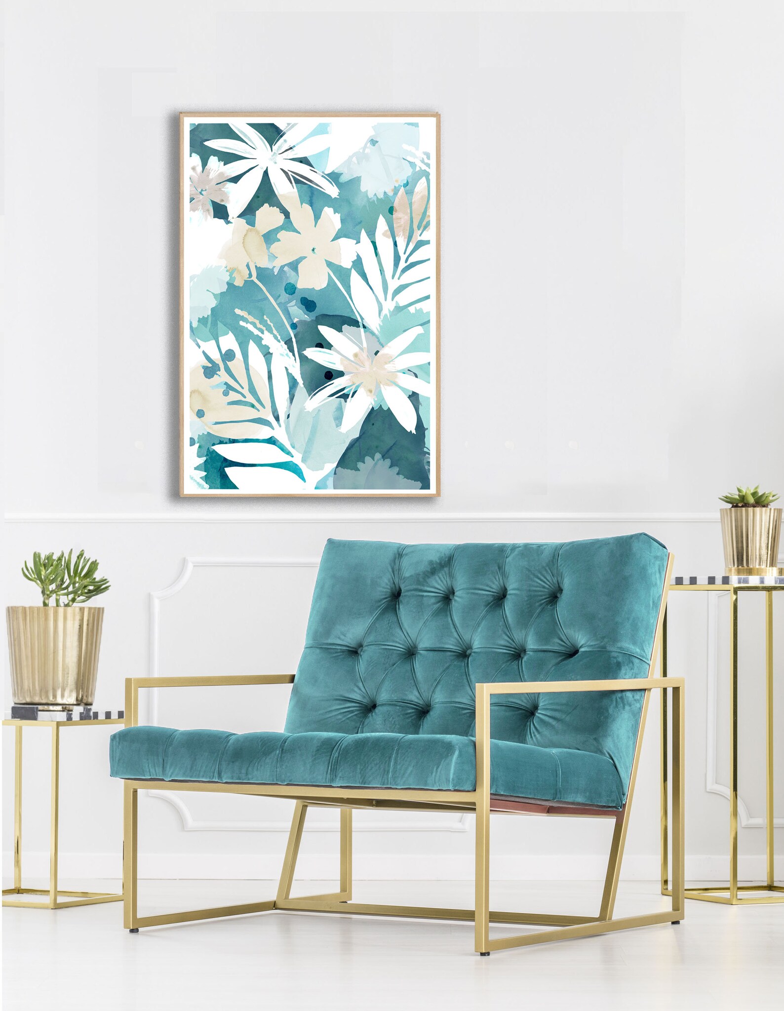 Blue Floral Art Print / Blue and White Flowers Wall Art / Etsy