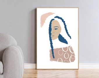Woman's face line art / contemporary female portrait / black woman art / minimalist figurative painting
