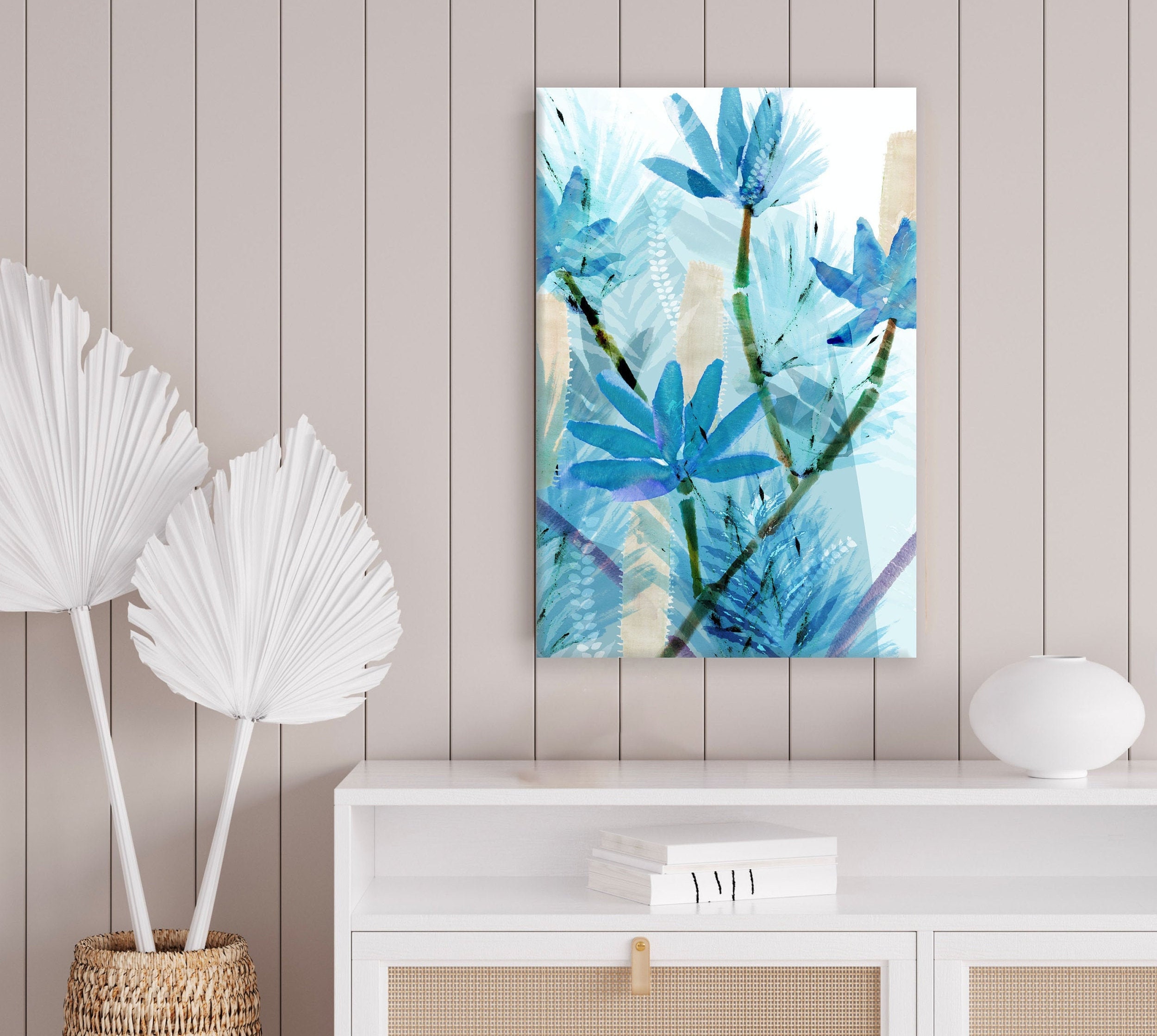 Blue Palm Leaf Wall Art / Tropical Wall Art / Blue Abstract Etsy UK