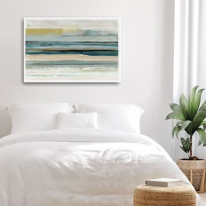Grey & yellow abstract seascape painting / large coastal wall art / duck egg blue grey living room art / shades of grey / beach house decor