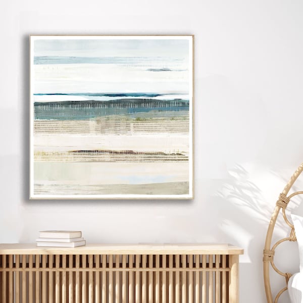 Duck egg blue coastal art print / abstract seascape painting /modern beach house decor /natural tones art/ blue & beige minimalist art print