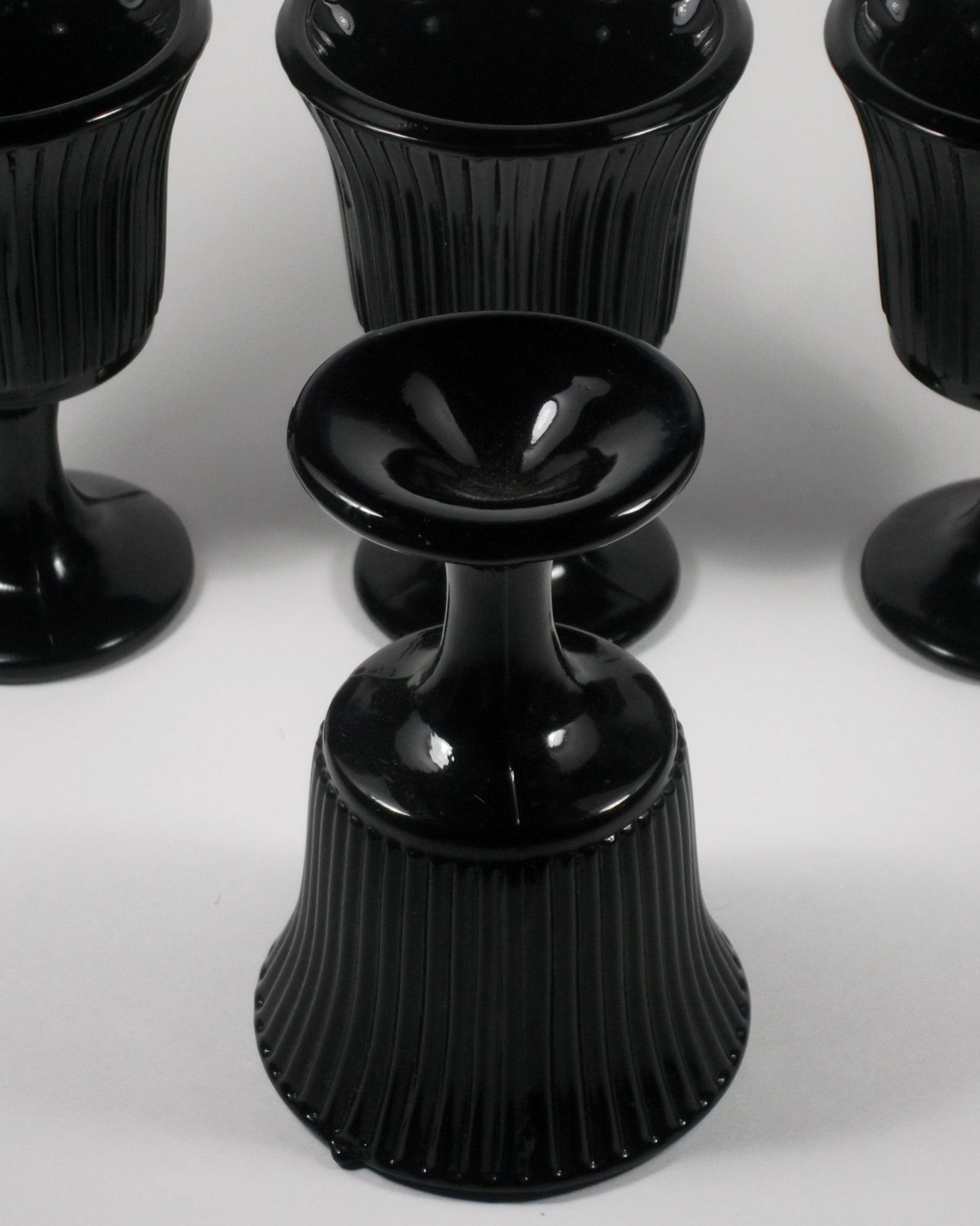 Black Depression Glass Stemware Set of Four Vertical Ribbed Etsy