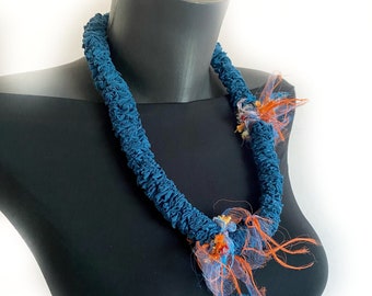 Textile art statement necklace for women, one of a kind handmade accessory