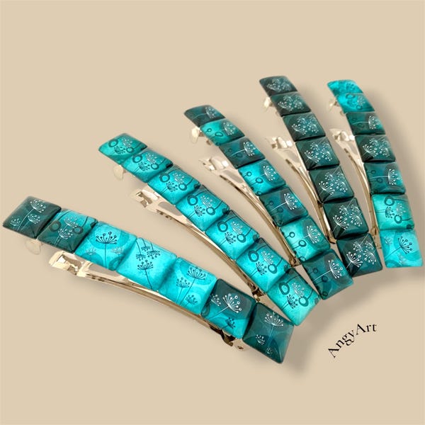 Handmade Turquoise Dandelion Barrette: Elegant Hair Clip