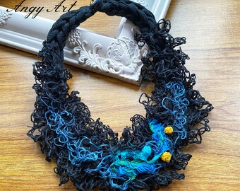 Unique Black Statement Necklace Artisan Made One-of-a-Kind Jewelry, Stylish Accessory, Gift For Mom