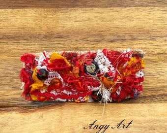Unique Barrette Clip in Red, One-Of-A-Kind Fiber Art  Accessory, Artisan Made Gift for Women