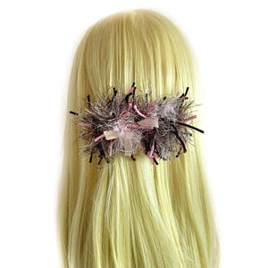 Handmade Boho Hair Clip Extra Large Barrette for Thick Hair Brown Pink Hair Accessory Artistic Gift for Her