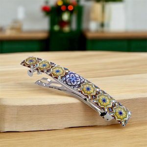 Handmade Glass Tile Barrette, Large Hair Clip Pastel Tones