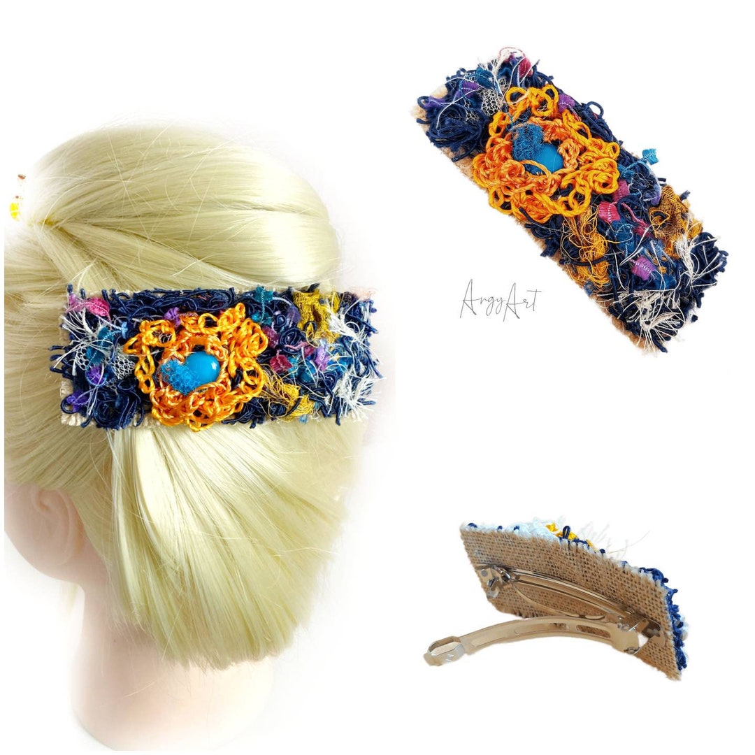Fiber Art Barrette, Large French Barrette for Women, Art to Wear Hair ...