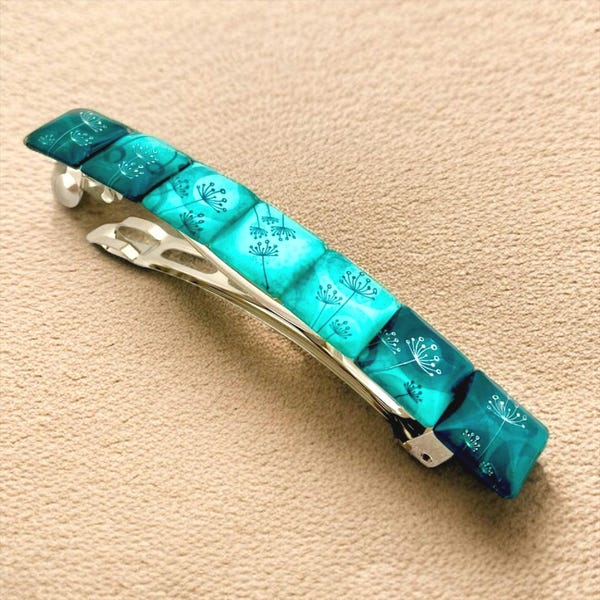 Handmade Turquoise Dandelion Barrette: French Hair Clip