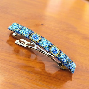 Handmade Glass Hair Barrette: Blue Clip for Thick Hair
