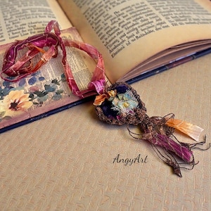 Purple Velvet Heart Pendant  Necklace, Boho Textile Art Statement Jewelry