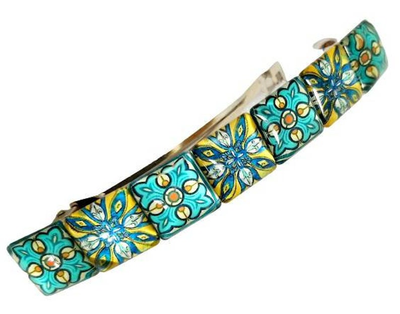 Large french barrette hair clip summer hair slide boho vintage blue glass tiles hair clip gift idea for her hair accessories green turquoise