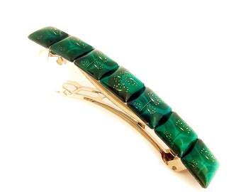 Emerald green barrette,large hair clip for women, thick hair barrette, handmade accessory