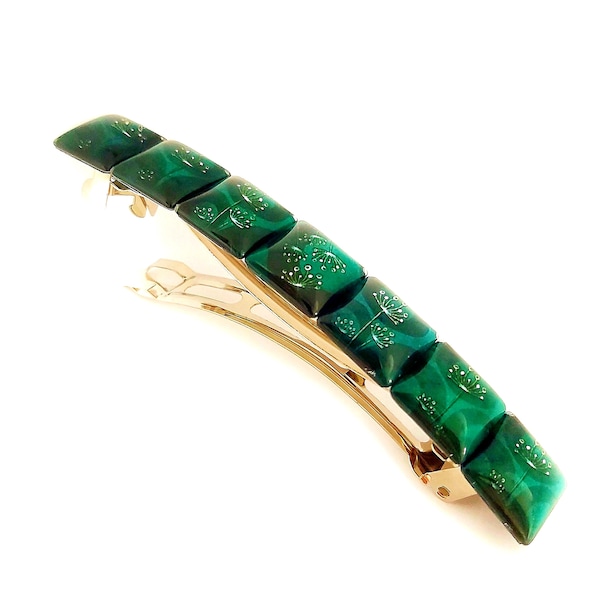 Emerald green barrette,large hair clip for women, thick hair barrette, handmade accessory