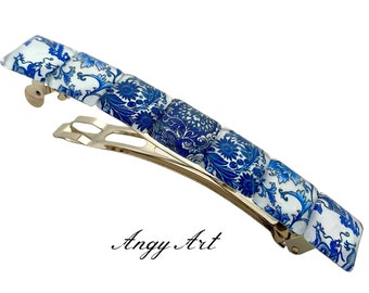 Elegant Blue Barrette - Handmade Large Hair Clip - Unique gift for Women