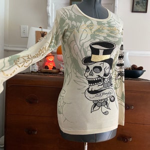 Ed Hardy By Christian Audigier Shirt XS - 100% Cotton Ed Hardy Skull in Top Hat Black Panther Shirt