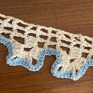 Old Fashioned Trim - Vintage Crocheted Edging 44” Blue and Cream Lace Trim 3/4”