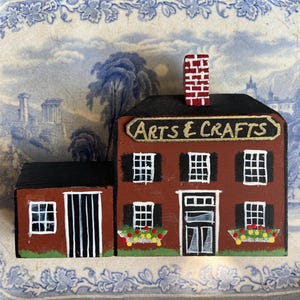 Little Wooden House - Vintage Arts and Crafts Cottage - Stand Alone Painted Wood Village