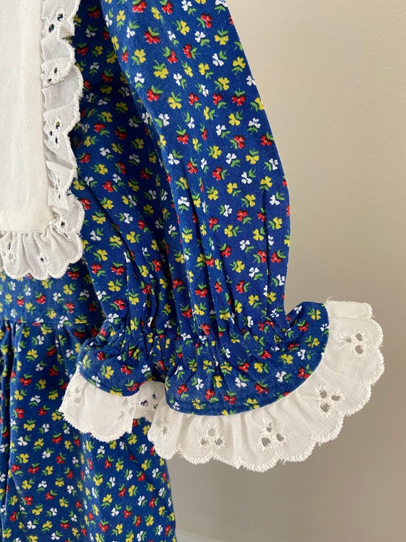 Vintage Little Girl Blue Cotton Dress with Eyelet… - image 7