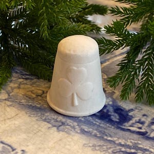 Porcelain Shamrock Thimble - Vintage Bisque Thimbles with Shamrock Three Leaf Clover St. Patrick’s Day Decor