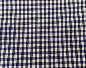Blue and White Gingham Fabric - Navy Blue Gingham Material 2.75 Yards - Medium Check Gingham
