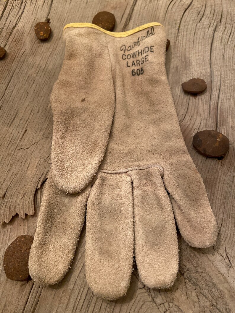 Leather Work Gloves Fairfield Cowhide Work Gloves size Large 605 Large Vintage Leather Gloves