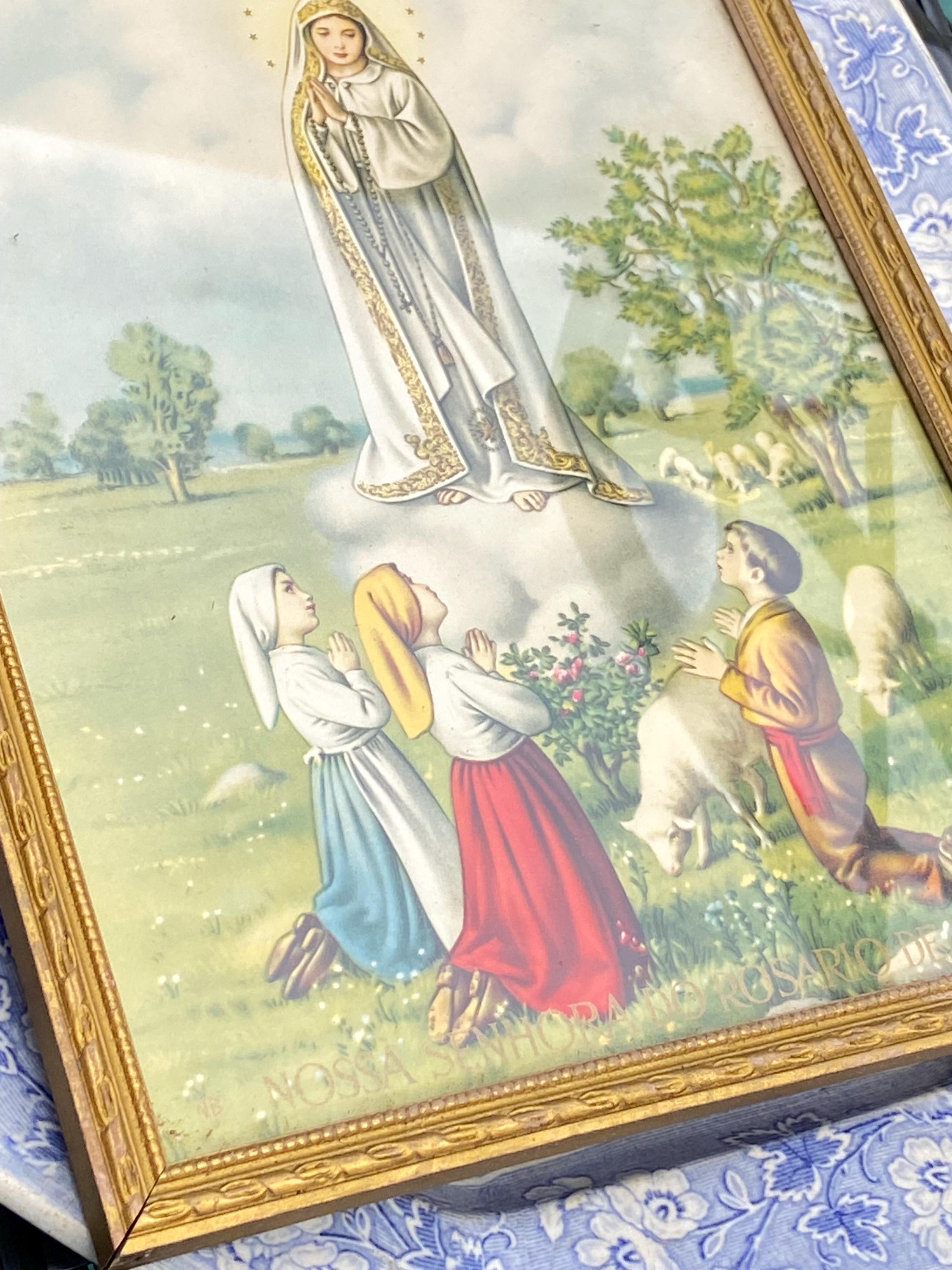 Framed Our Lady of Fátima and the Three Shepherd Children Vintage