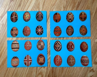 Ukrainian Easter Eggs Large Postcards- Pysanky Picture Post Cards - Set of Four Old World Decorated Easter Eggs