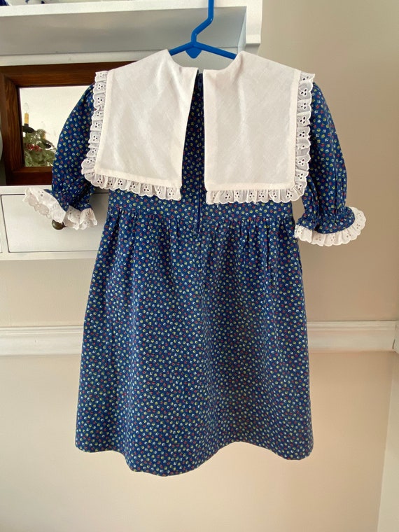 Vintage Little Girl Blue Cotton Dress with Eyelet… - image 3